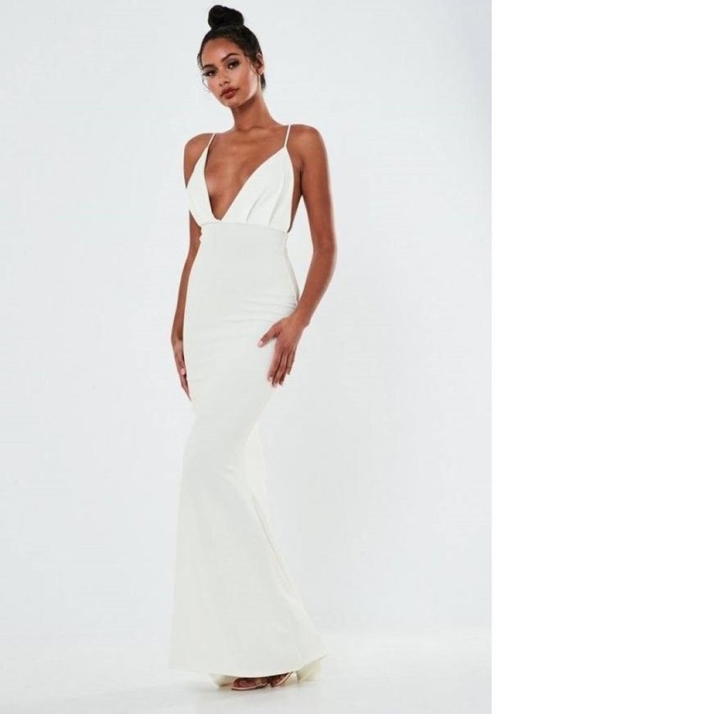 Missguided Wedding Dress Womens 8 Maxi White Long Straight Formal Bride